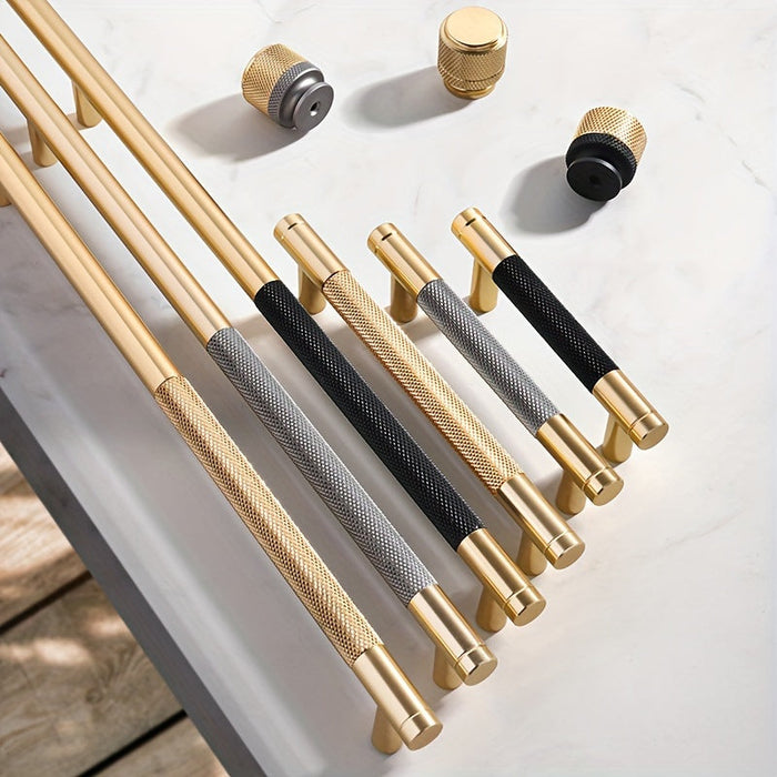 Modern Gold Knurled T-Bar Cabinet Handles