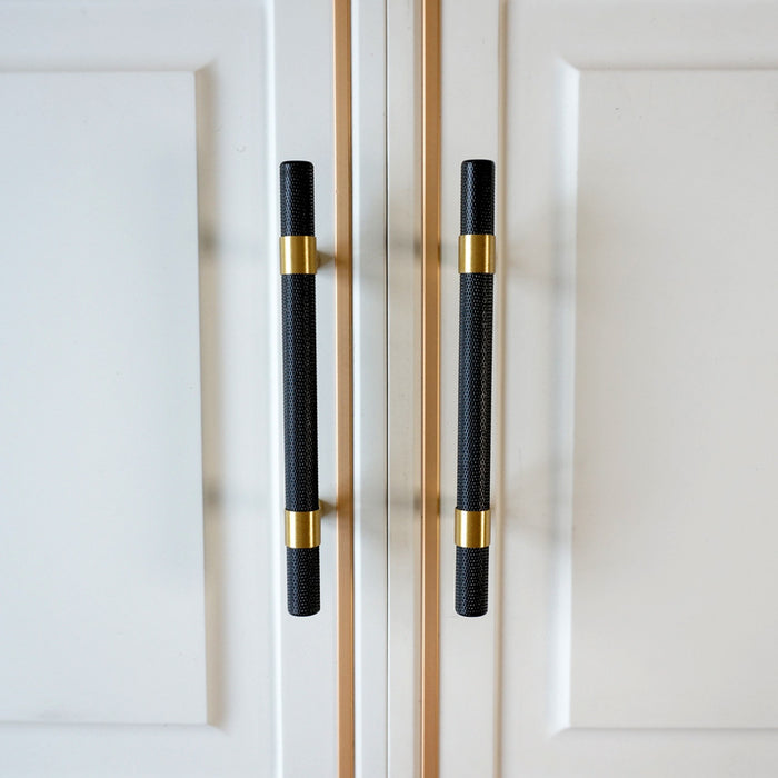 Knurled Solid Black & Brass Cabinet Handles