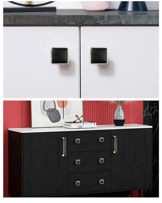 Black & Gold Kitchen Cabinet Handles, Modern Square Bar Pull Drawer Knobs