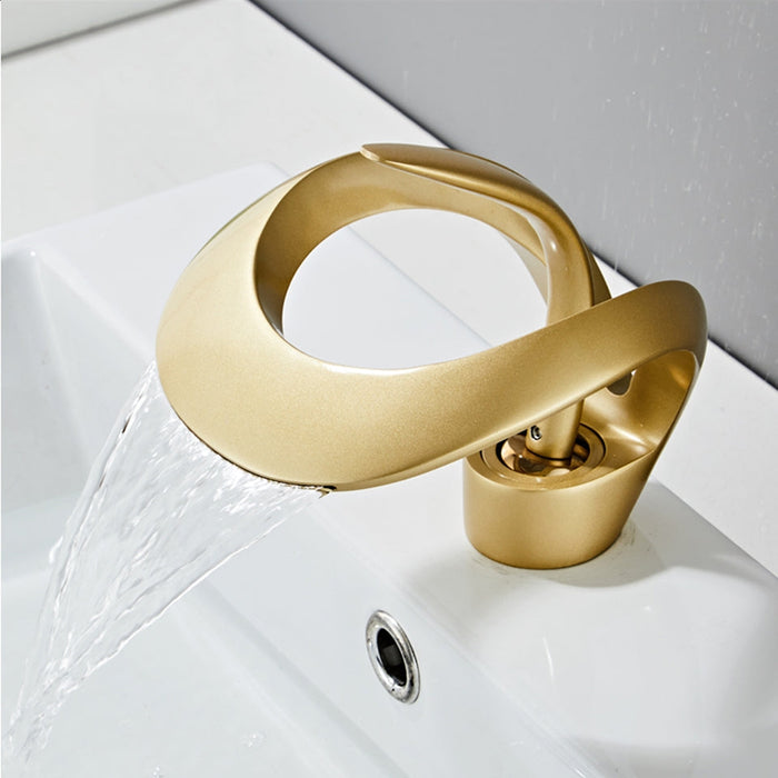 Elegant Single Hole Solid Brass Waterfall Bathroom Sink Faucet