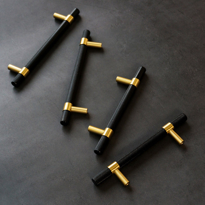 Knurled Solid Black & Brass Cabinet Handles