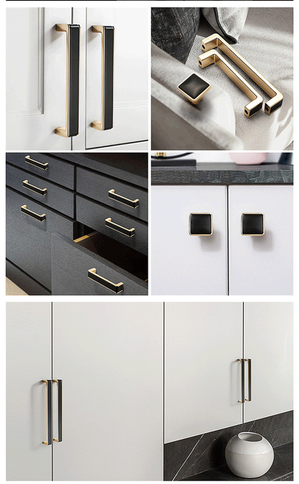 Black & Gold Kitchen Cabinet Handles, Modern Square Bar Pull Drawer Knobs