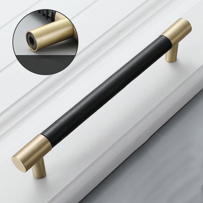 Black Leather Solid Brass Cabinet Handles