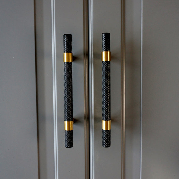 Knurled Solid Black & Brass Cabinet Handles