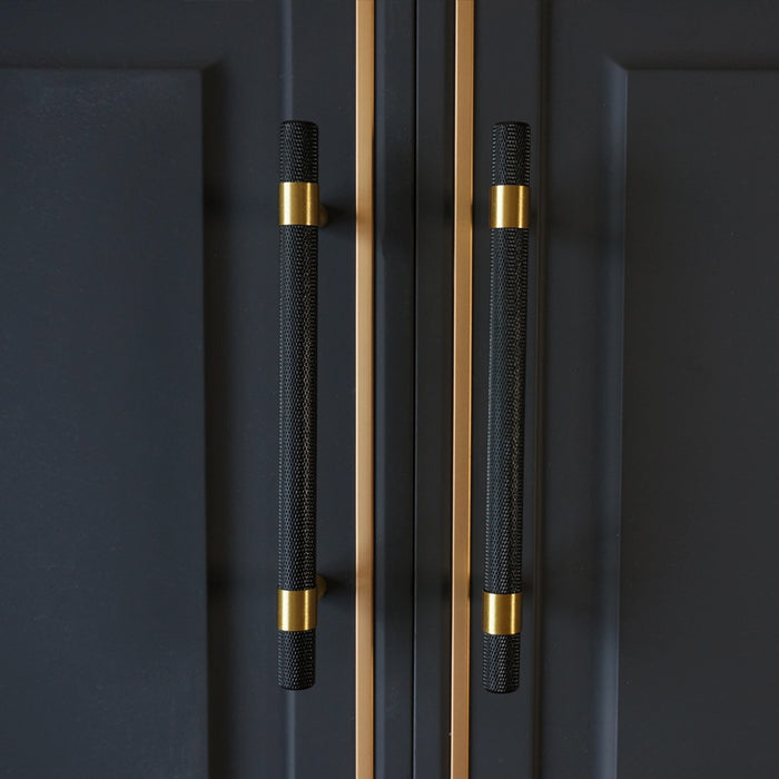 Knurled Solid Black & Brass Cabinet Handles