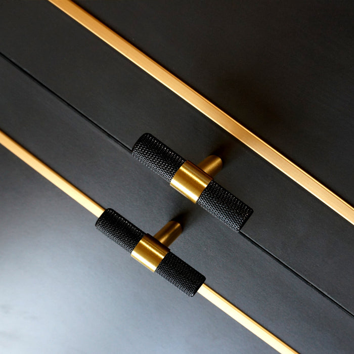 Knurled Solid Black & Brass Cabinet Handles