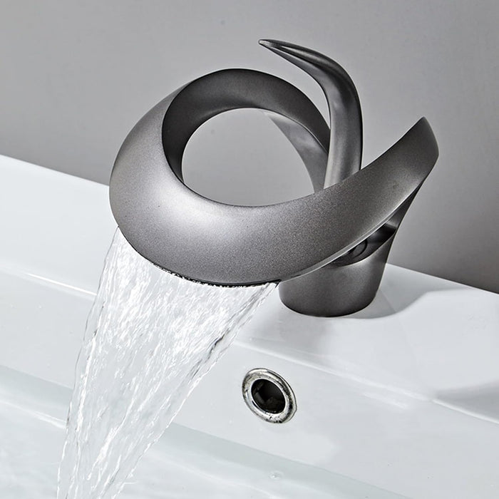 Elegant Single Hole Solid Brass Waterfall Bathroom Sink Faucet