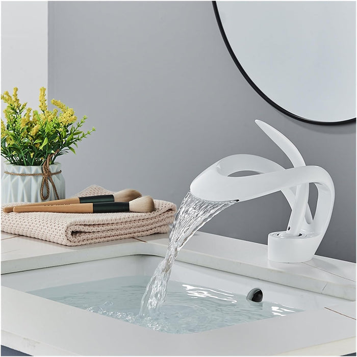 Elegant Single Hole Solid Brass Waterfall Bathroom Sink Faucet