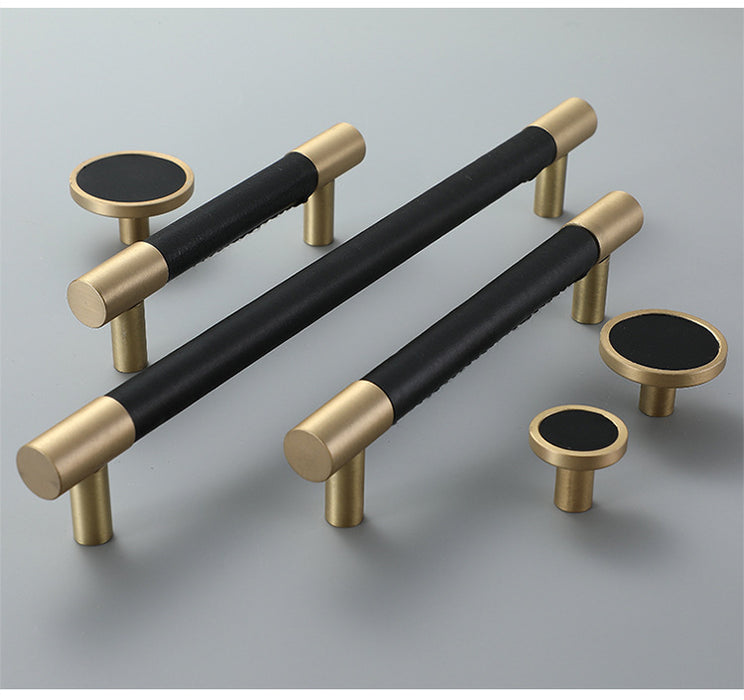 Black Leather Solid Brass Cabinet Handles