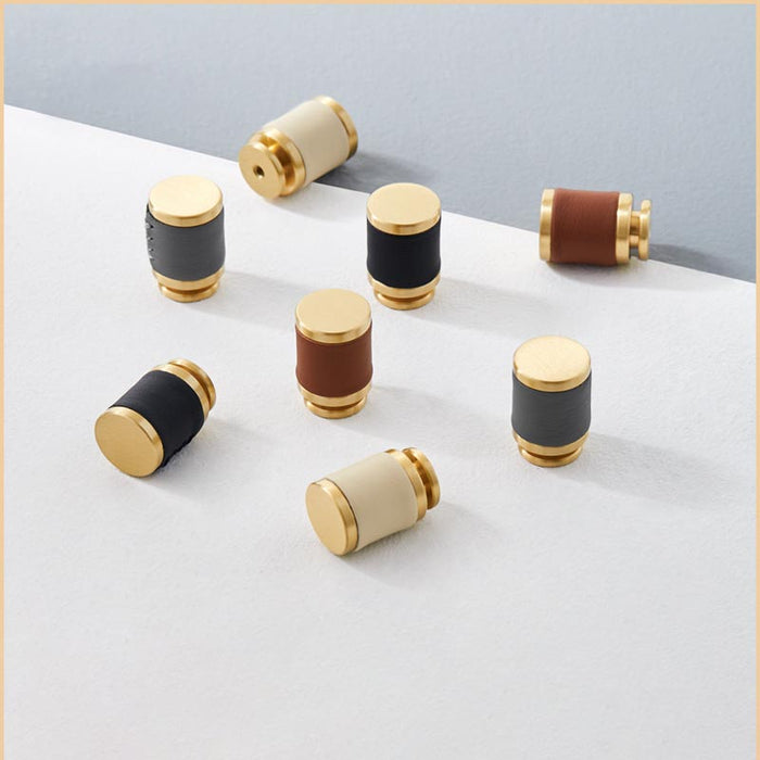 Solid Brass Leather Cabinet Knobs Door Handles