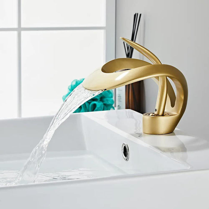 Elegant Single Hole Solid Brass Waterfall Bathroom Sink Faucet