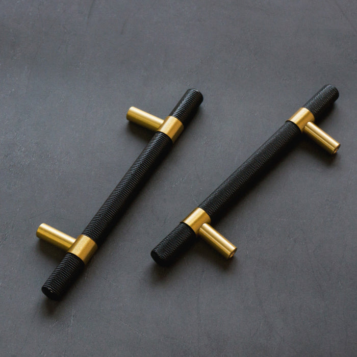 Knurled Solid Black & Brass Cabinet Handles