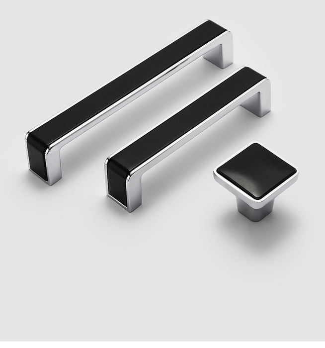 Black & Silver Kitchen Cabinet Handles, Modern Square Bar Pull Drawer Knobs