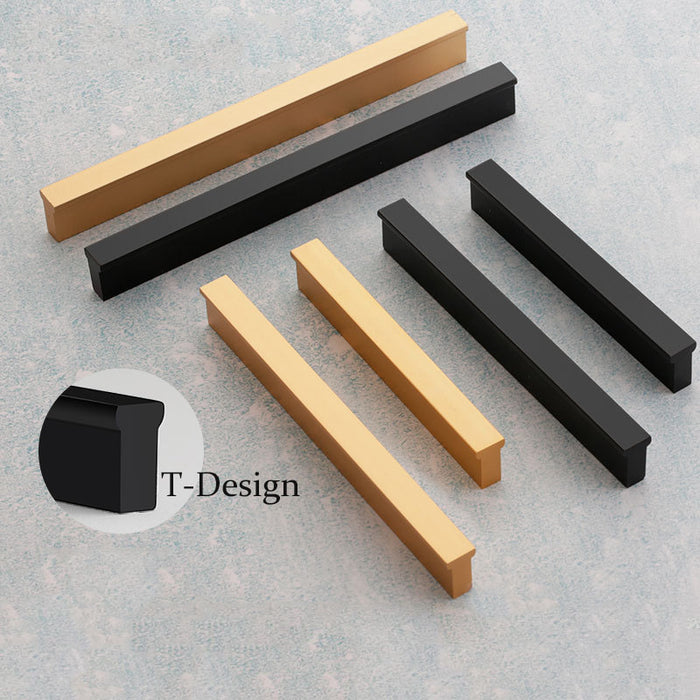 Simple T Handles Gold Drawer Pulls Black Kitchen Cabinet Handles Modern Wardrobe Handle Knob Pull  40 64 96 128 160 192  256 mm