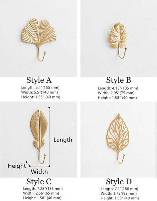 Gold Leaf Wall Hooks Nordic Hollow Metal Art Decor Hangers