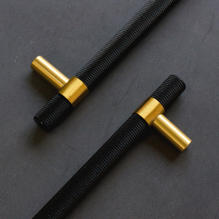 Knurled Solid Black & Brass Cabinet Handles