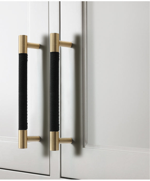 Black Leather Solid Brass Cabinet Handles