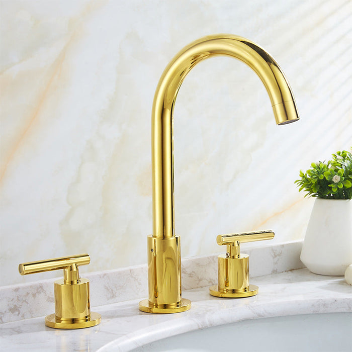 3 Holes 360° Swivel Spout Antique Brass Widespread Bathroom Sink Faucets