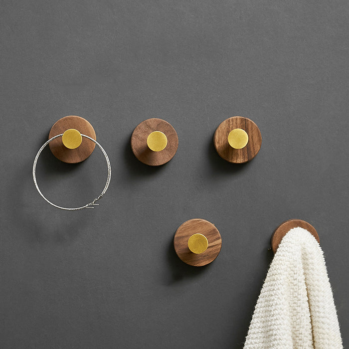 Walnut & Brass Round Wall Hook Simple Decorative Wooden Wall Hangers