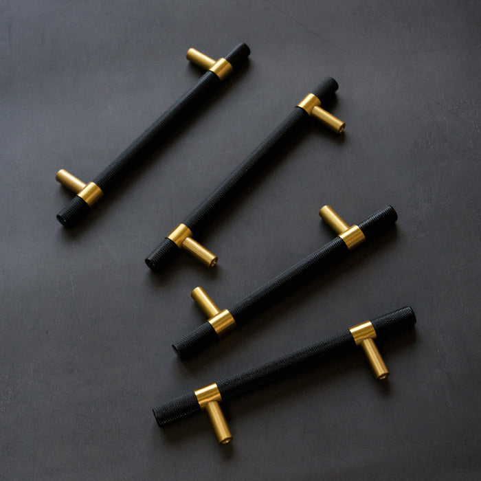 Knurled Solid Black & Brass Cabinet Handles