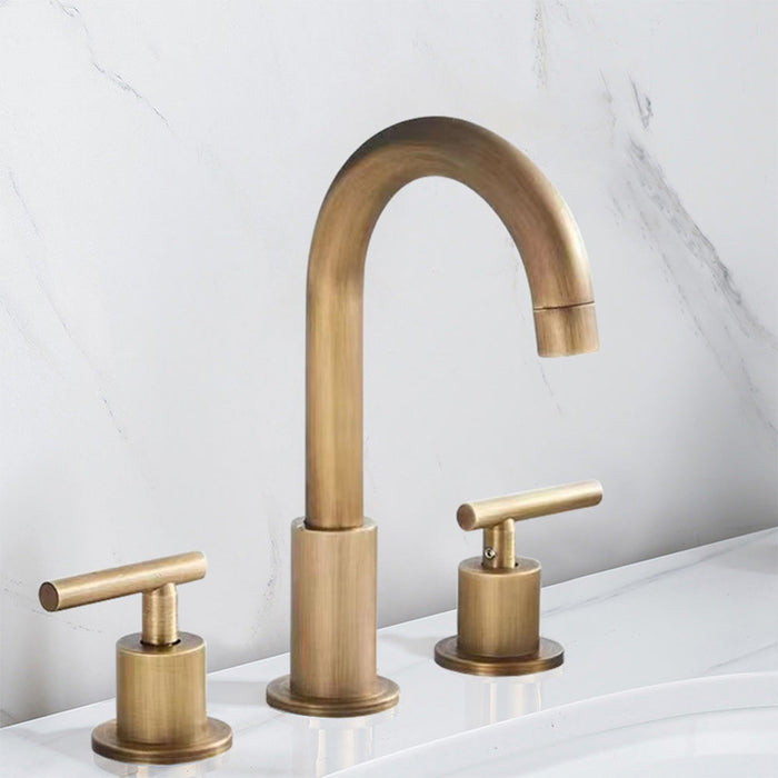 3 Holes 360° Swivel Spout Antique Brass Widespread Bathroom Sink Faucets