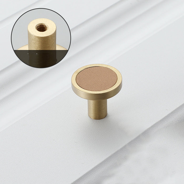 Solid Brass Leather Cabinet Handles, Beige Leather Dresser Drawer Knobs Pulls