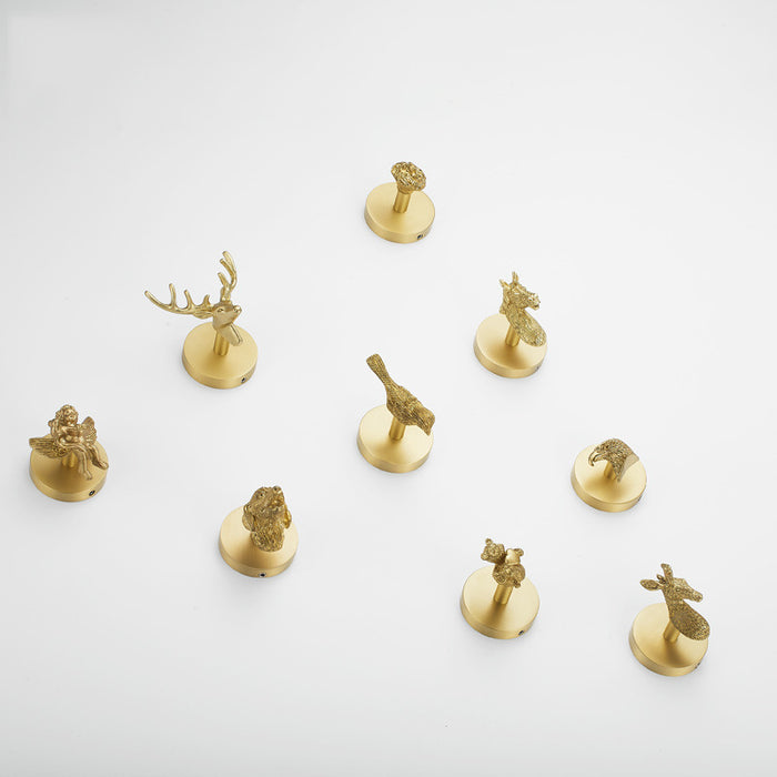 Solid Brass Animal Wall Hooks, Luxurious Gold Coat Hook Wall Decor