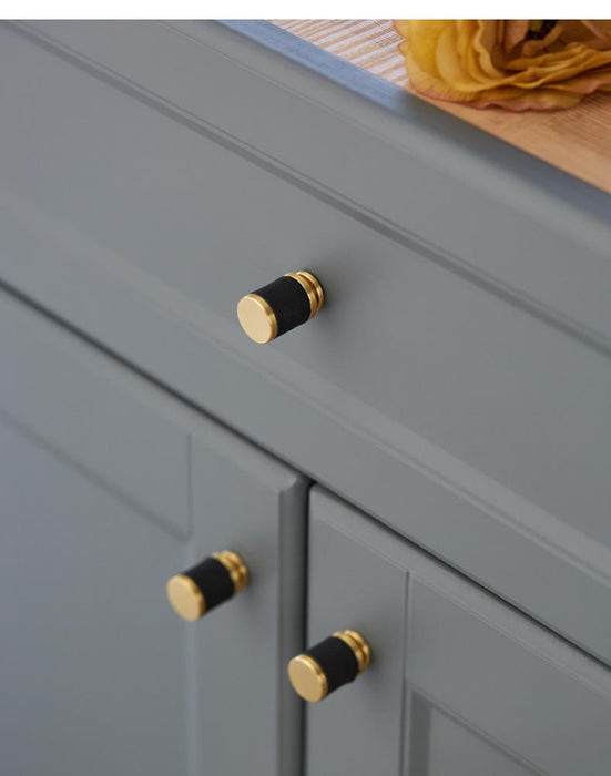 Solid Brass Leather Cabinet Knobs Door Handles