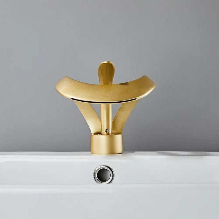 Elegant Single Hole Solid Brass Waterfall Bathroom Sink Faucet