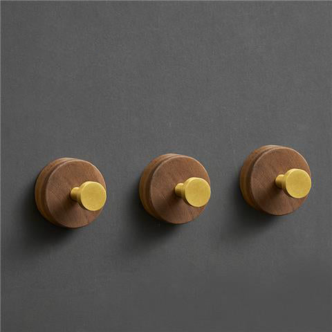 Walnut & Brass Round Wall Hook Simple Decorative Wooden Wall Hangers