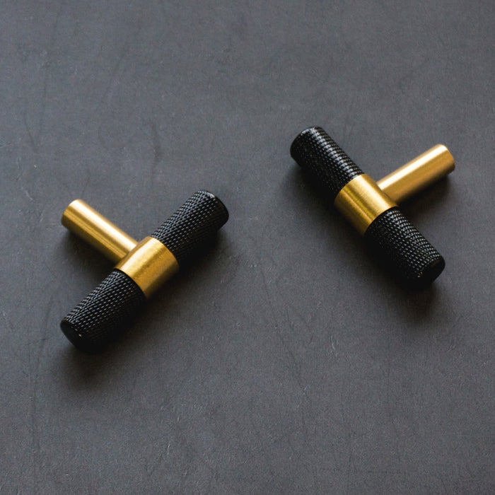 Knurled Solid Black & Brass Cabinet Handles