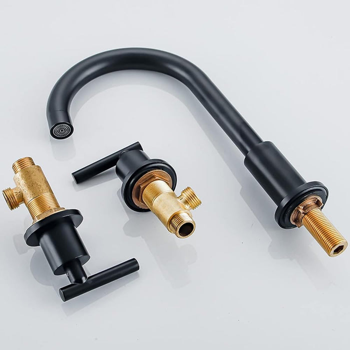 3 Holes 360° Swivel Spout Antique Brass Widespread Bathroom Sink Faucets