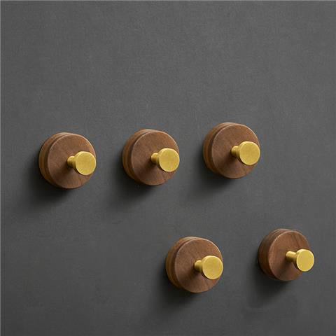 Walnut & Brass Round Wall Hook Simple Decorative Wooden Wall Hangers