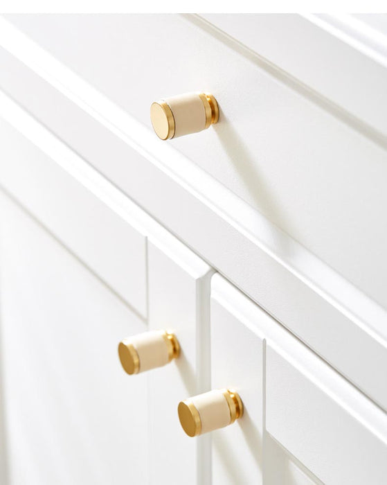 Solid Brass Leather Cabinet Knobs Door Handles