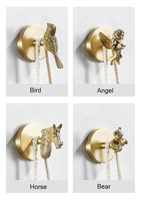 Solid Brass Animal Wall Hooks, Luxurious Gold Coat Hook Wall Decor