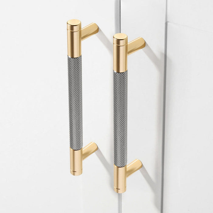 Modern Gold Knurled T-Bar Cabinet Handles