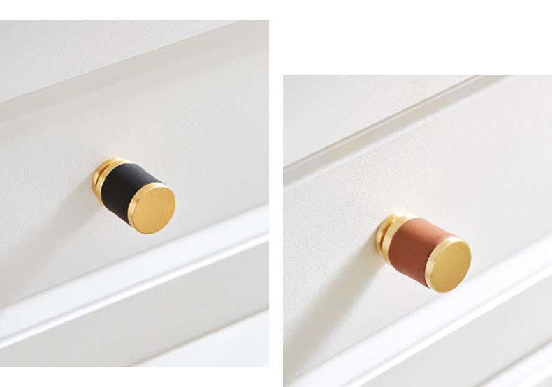 Solid Brass Leather Cabinet Knobs Door Handles