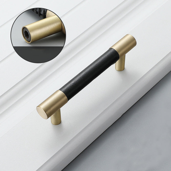 Black Leather Solid Brass Cabinet Handles