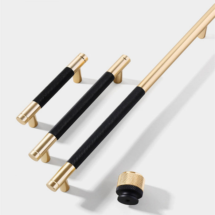 Modern Gold Knurled T-Bar Cabinet Handles