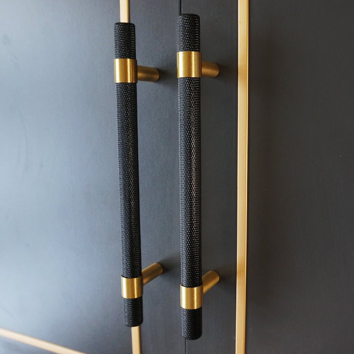 Knurled Solid Black & Brass Cabinet Handles