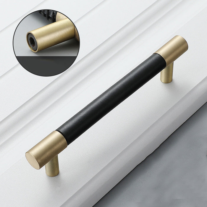 Black Leather Solid Brass Cabinet Handles