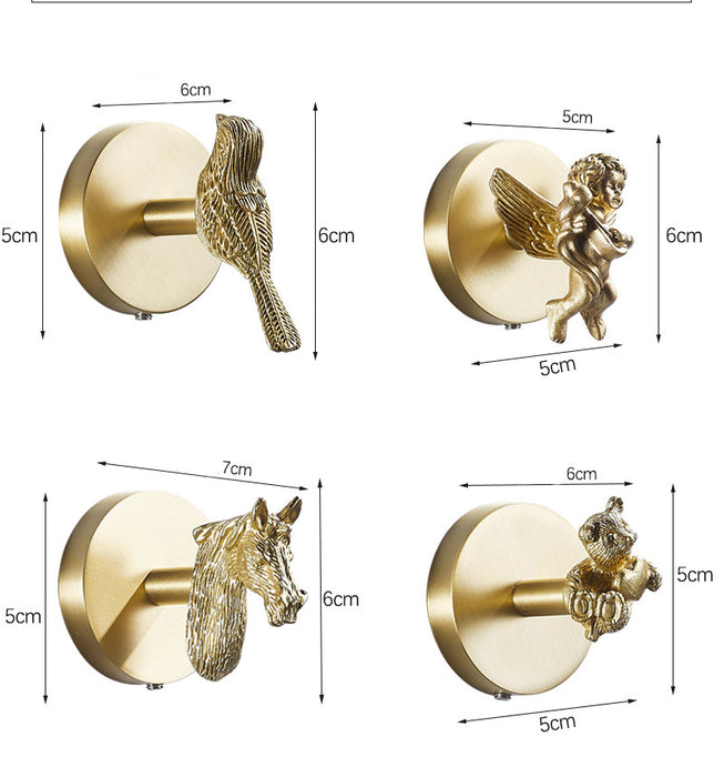 Solid Brass Animal Wall Hooks, Luxurious Gold Coat Hook Wall Decor