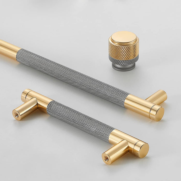 Modern Gold Knurled T-Bar Cabinet Handles