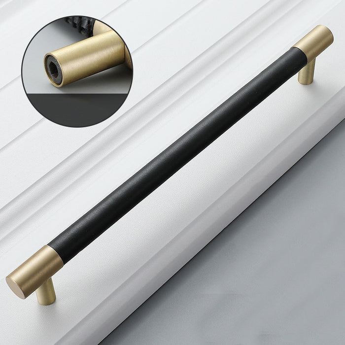 Black Leather Solid Brass Cabinet Handles