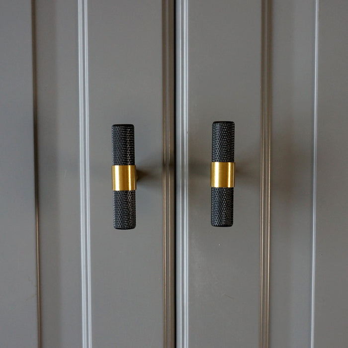 Knurled Solid Black & Brass Cabinet Handles