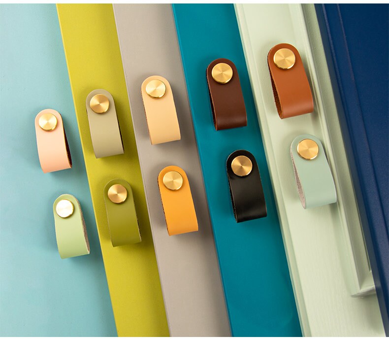 12 Colors Leather Cabinet Handle Pulls