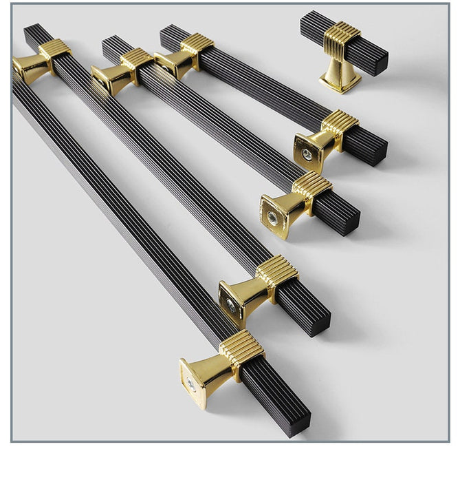 Black & Gold T Bar Pulls with Stripe, Square Drawer Pulls