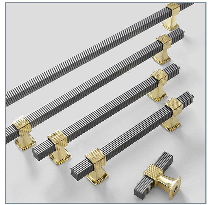 Black & Gold T Bar Pulls with Stripe, Square Drawer Pulls