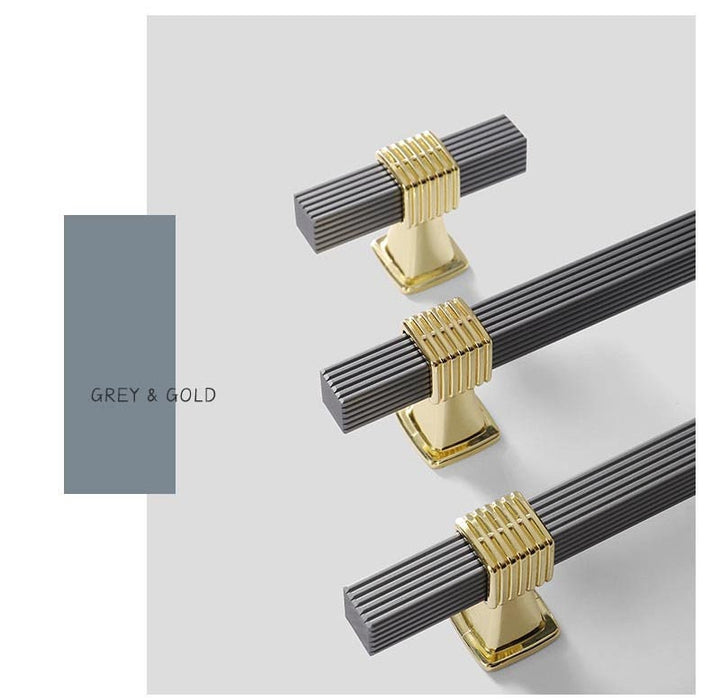 Black & Gold T Bar Pulls with Stripe, Square Drawer Pulls