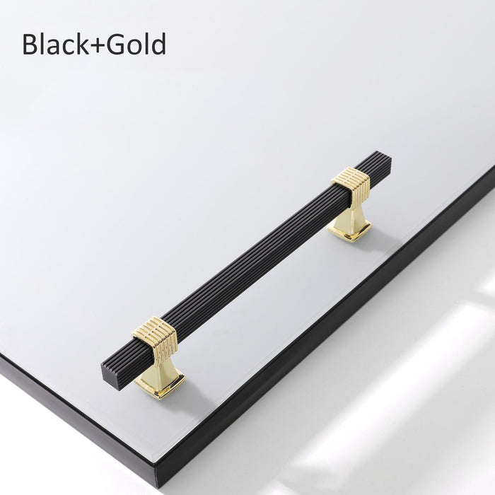 Black & Gold T Bar Pulls with Stripe, Square Drawer Pulls